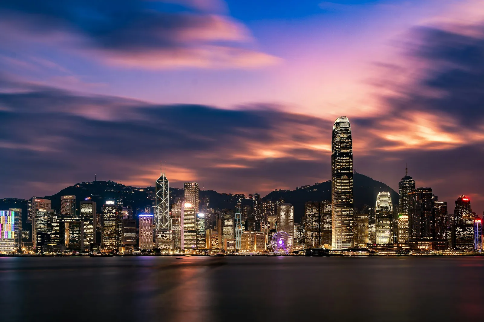 Hong Kong's Victoria Harbour skyline at dusk